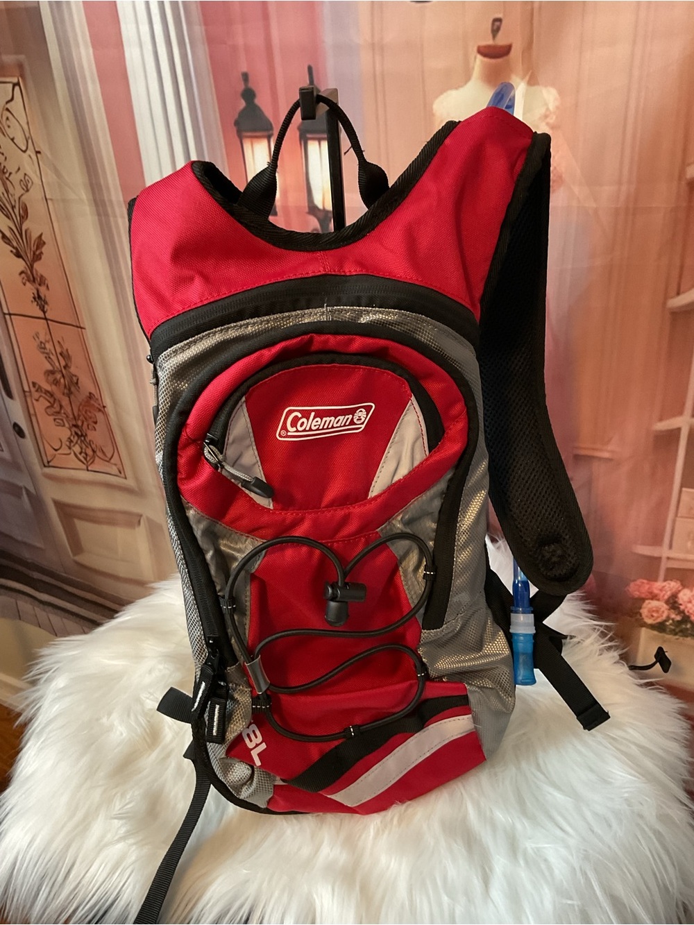 Coleman Red and Gray Hydration Daypack with Bungee Cord